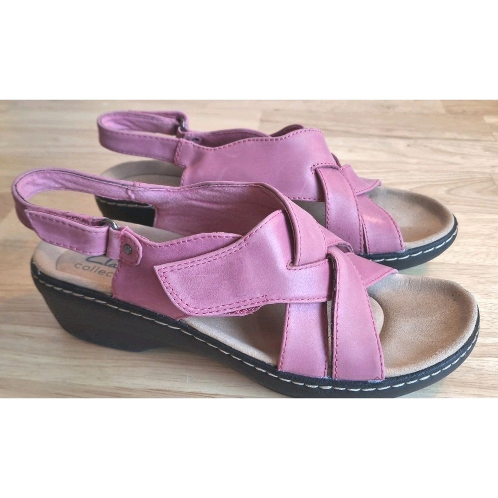 Clarks Collection Merliah Echo Womens Slingback Sandals Pink Leather Sz 8.5 EUC